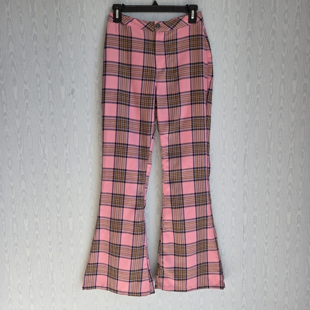 Vtg Y2K Almost Famous Womens 3 26x31 Plaid Flare Pants Pink Sexy 90s‎ 70s